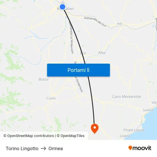 Torino Lingotto to Ormea map