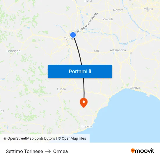 Settimo Torinese to Ormea map