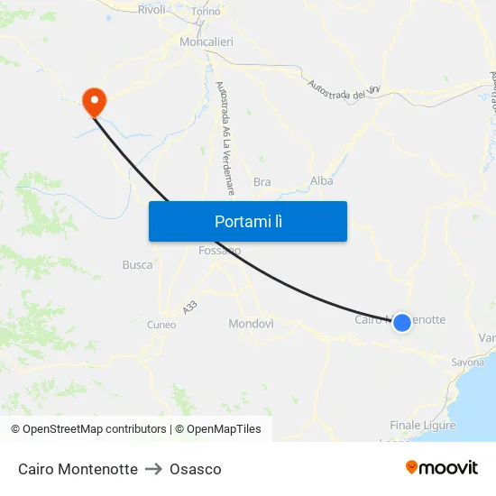 Cairo Montenotte to Osasco map