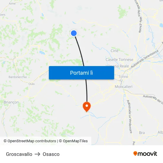 Groscavallo to Osasco map