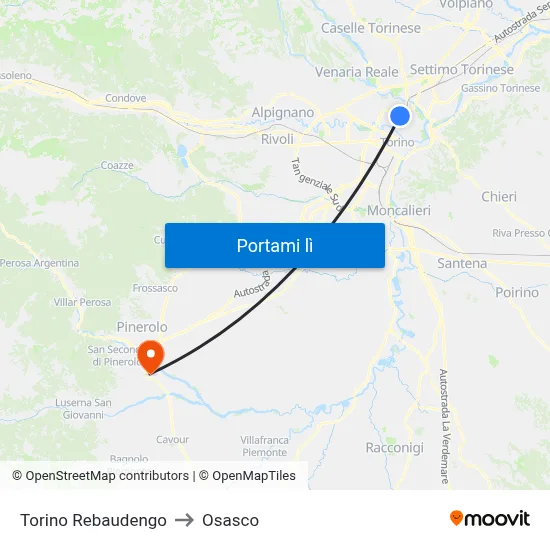 Torino Rebaudengo to Osasco map
