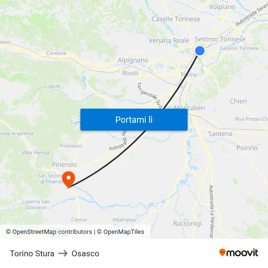Torino Stura to Osasco map