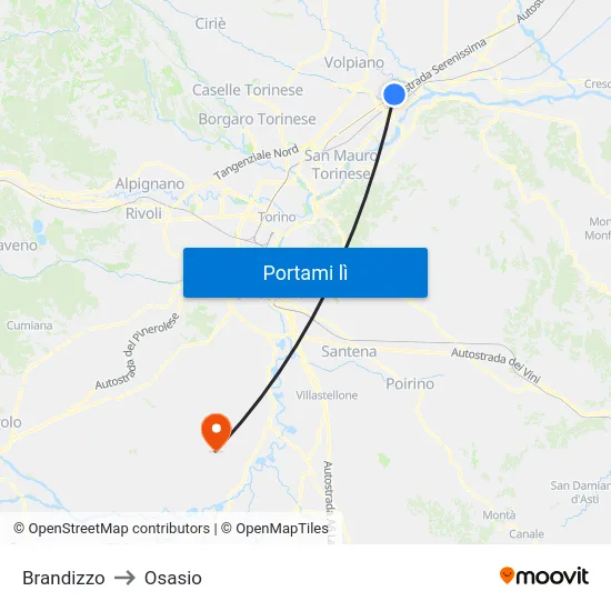 Brandizzo to Osasio map