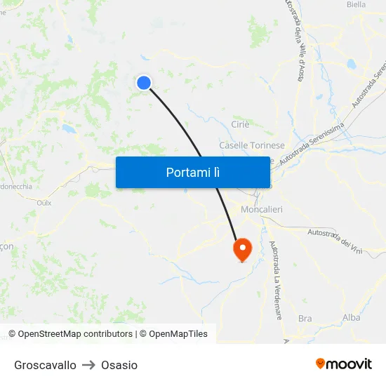 Groscavallo to Osasio map
