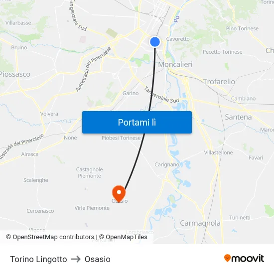 Torino Lingotto to Osasio map
