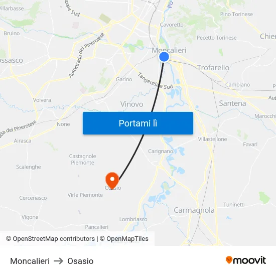 Moncalieri to Osasio map