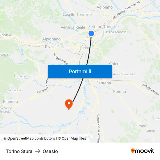 Torino Stura to Osasio map