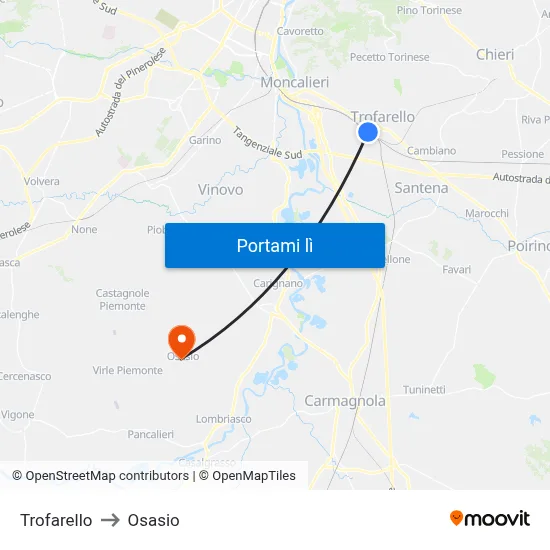 Trofarello to Osasio map