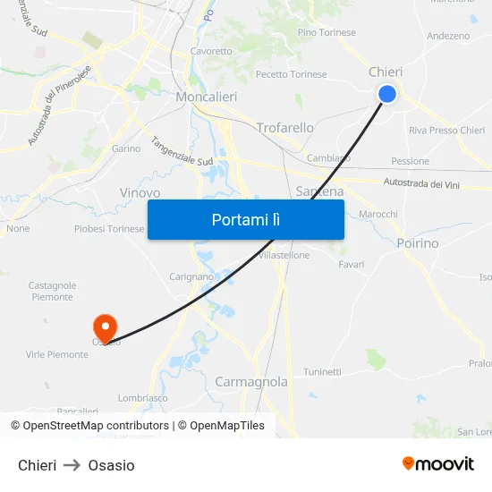 Chieri to Osasio map