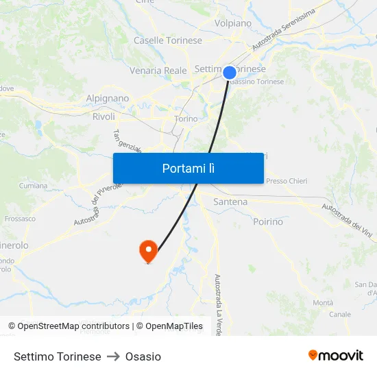 Settimo Torinese to Osasio map