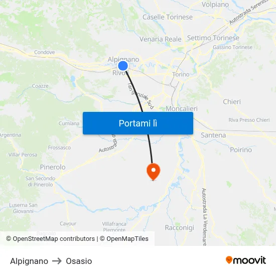 Alpignano to Osasio map