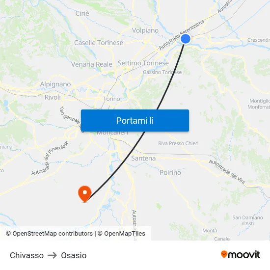 Chivasso to Osasio map