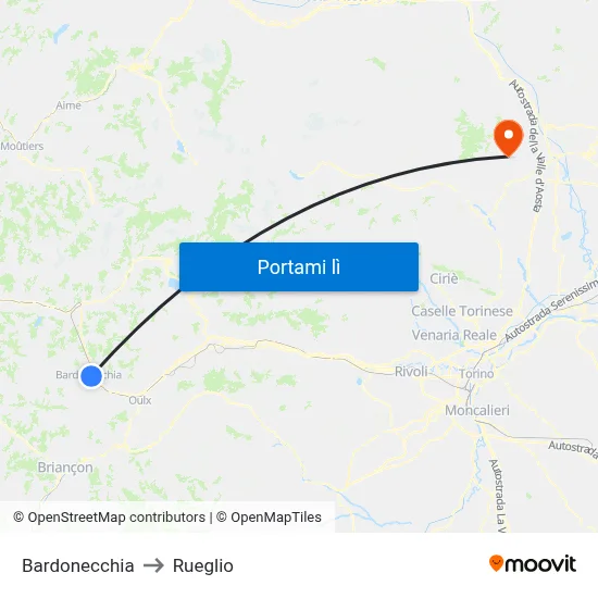 Bardonecchia to Rueglio map