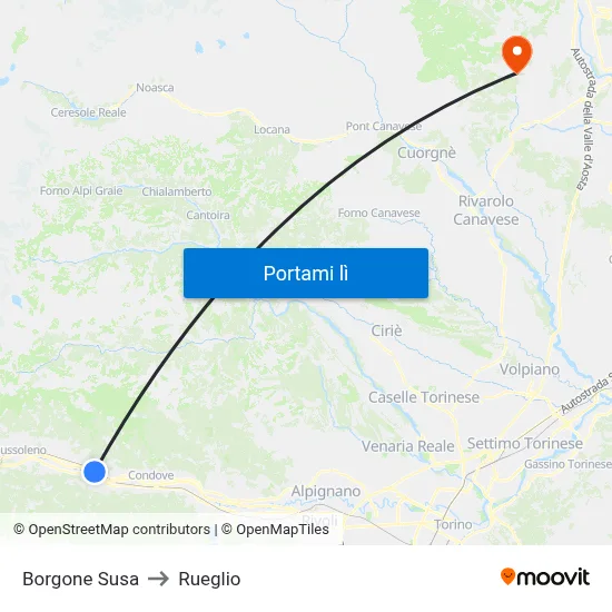 Borgone Susa to Rueglio map