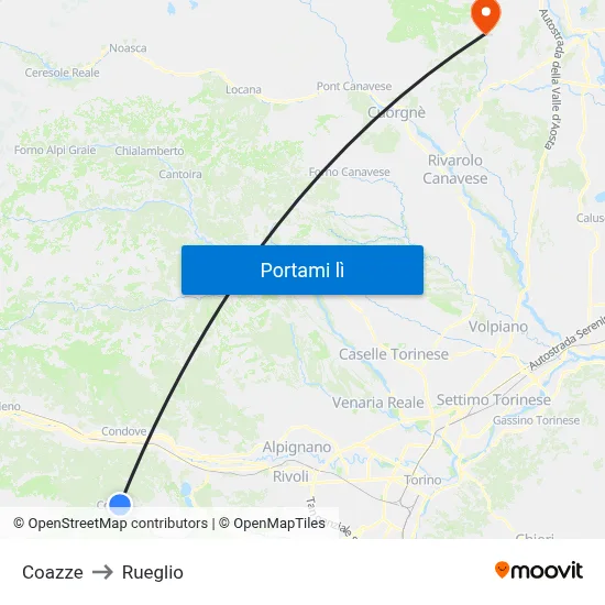 Coazze to Rueglio map