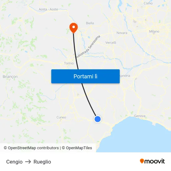 Cengio to Rueglio map
