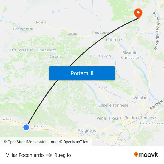 Villar Focchiardo to Rueglio map