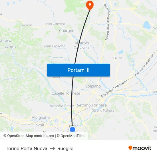 Torino Porta Nuova to Rueglio map