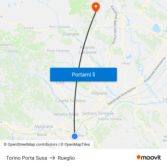 Torino Porta Susa to Rueglio map