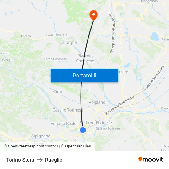 Torino Stura to Rueglio map