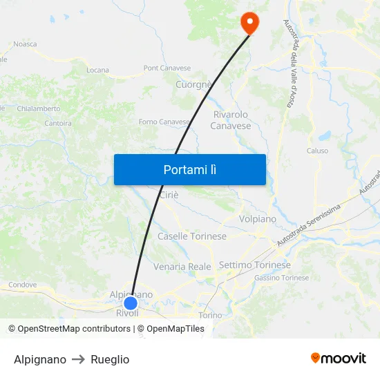 Alpignano to Rueglio map