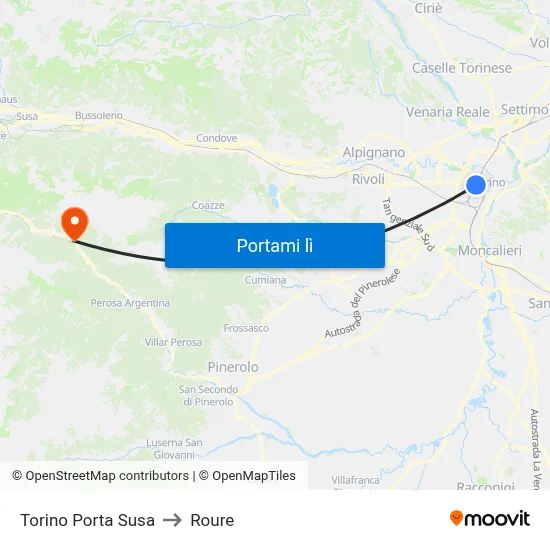 Torino Porta Susa to Roure map