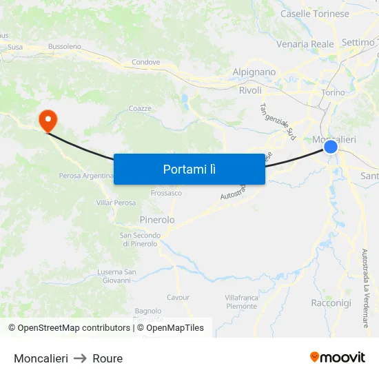 Moncalieri to Roure map