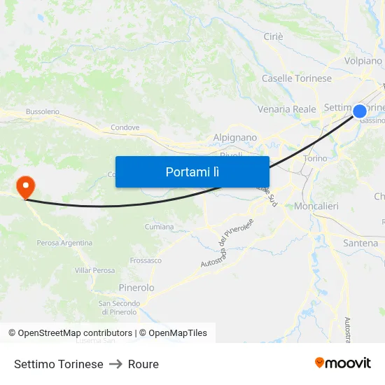 Settimo Torinese to Roure map
