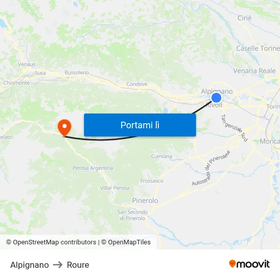 Alpignano to Roure map
