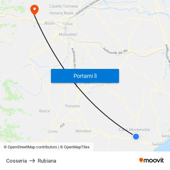 Cosseria to Rubiana map