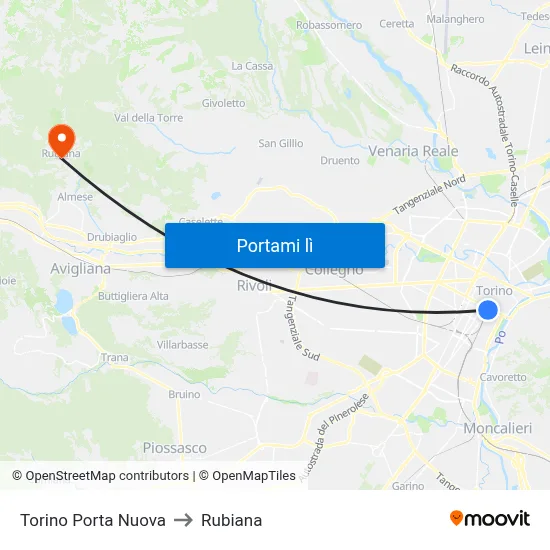 Torino Porta Nuova to Rubiana map