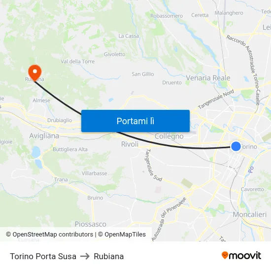 Torino Porta Susa to Rubiana map