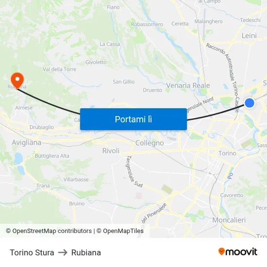 Torino Stura to Rubiana map