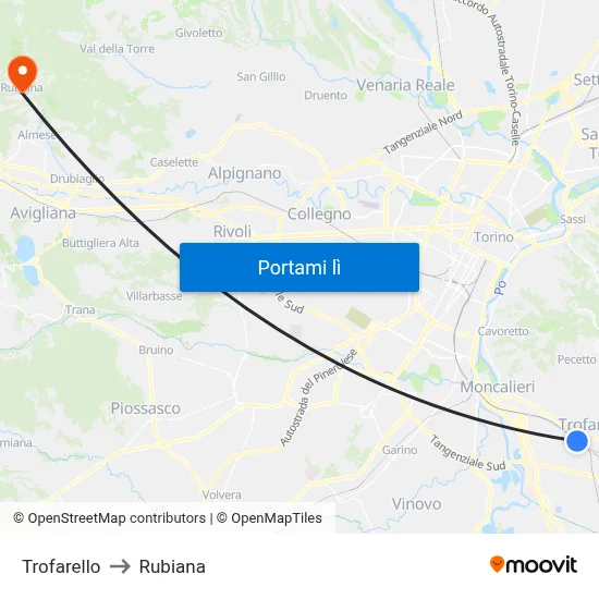 Trofarello to Rubiana map