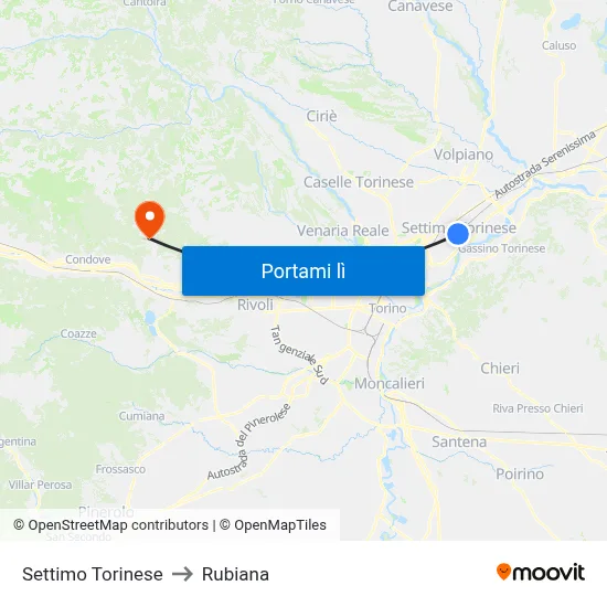Settimo Torinese to Rubiana map
