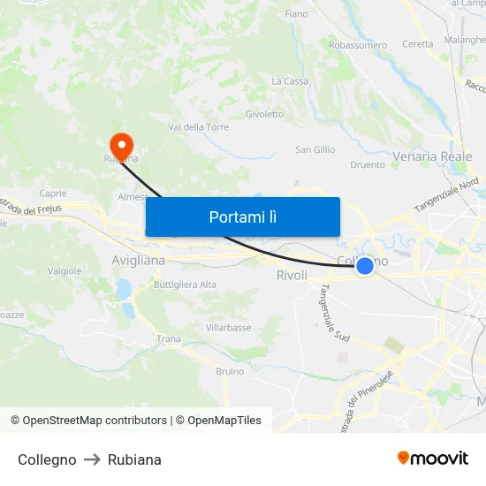 Collegno to Rubiana map