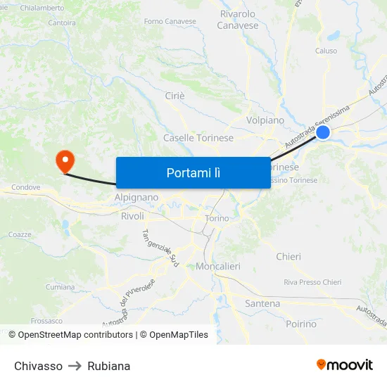 Chivasso to Rubiana map