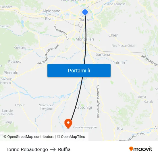 Torino Rebaudengo to Ruffia map