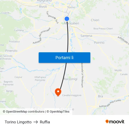 Torino Lingotto to Ruffia map