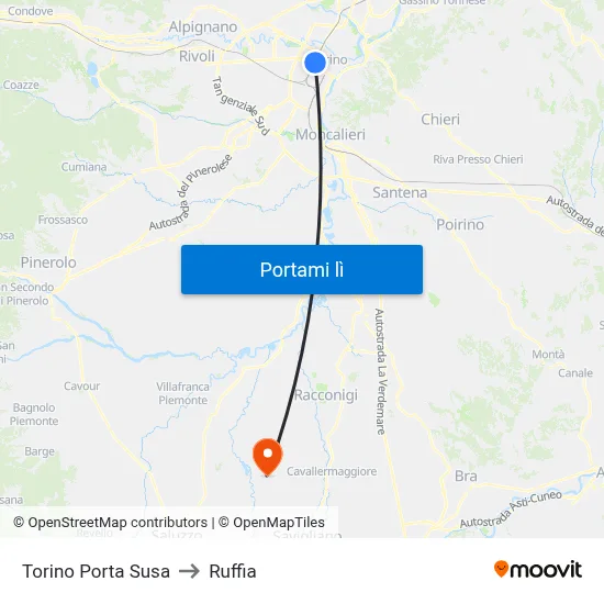 Torino Porta Susa to Ruffia map
