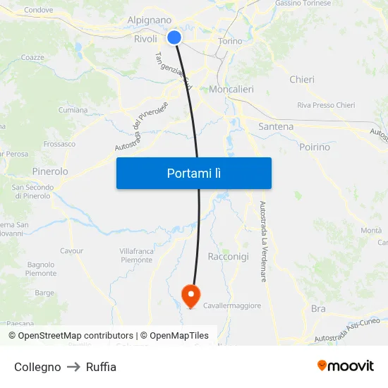 Collegno to Ruffia map