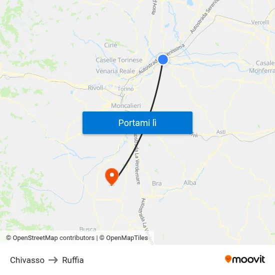 Chivasso to Ruffia map