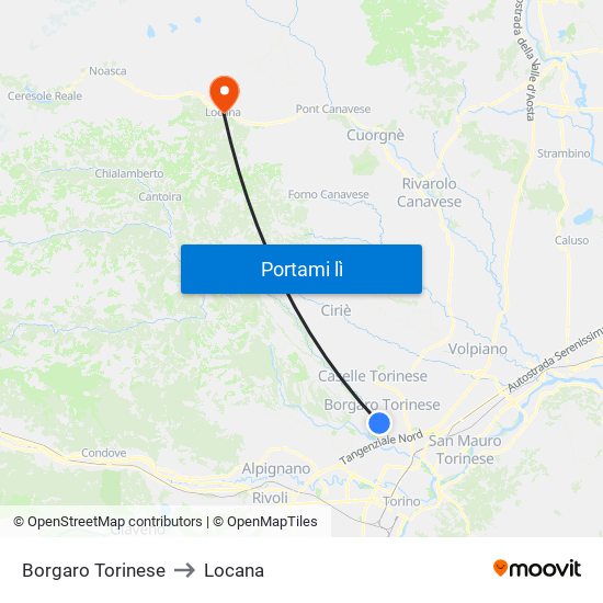 Borgaro Torinese to Locana map