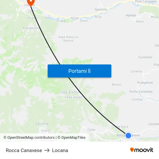 Rocca Canavese to Locana map