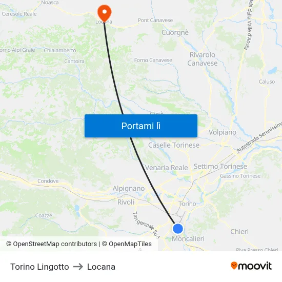 Torino Lingotto to Locana map
