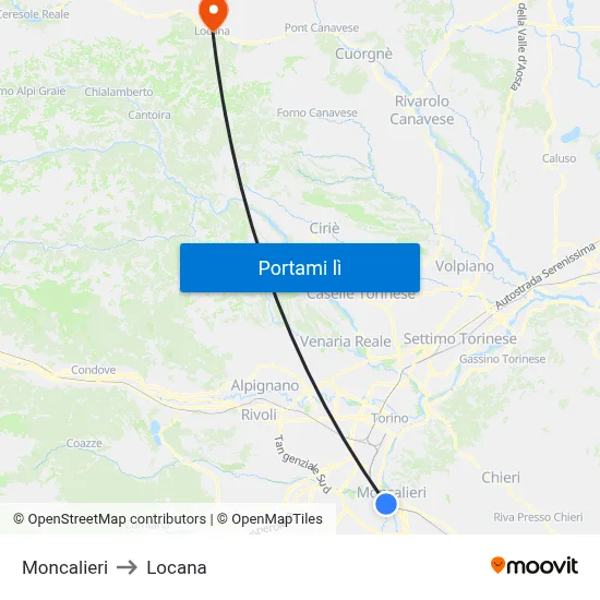 Moncalieri to Locana map