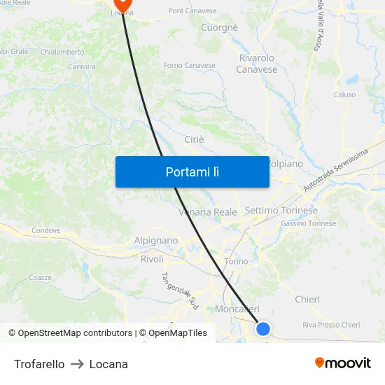Trofarello to Locana map