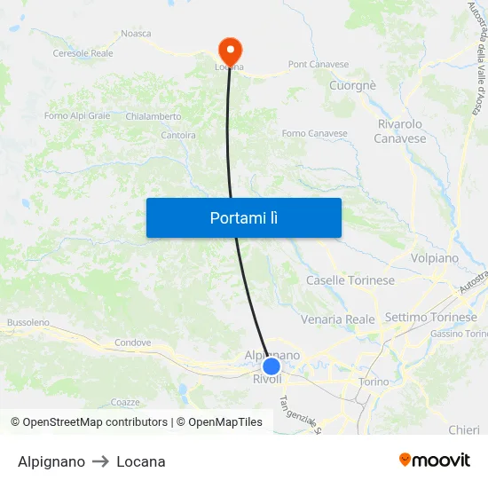 Alpignano to Locana map