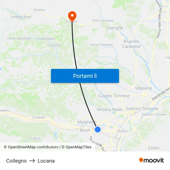 Collegno to Locana map