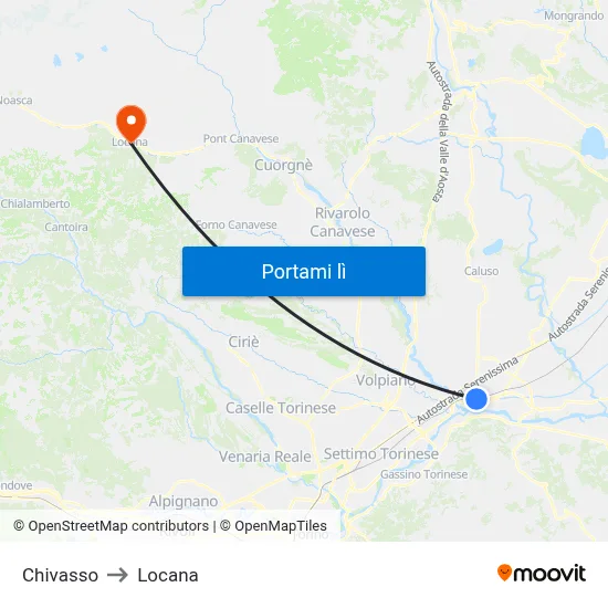 Chivasso to Locana map